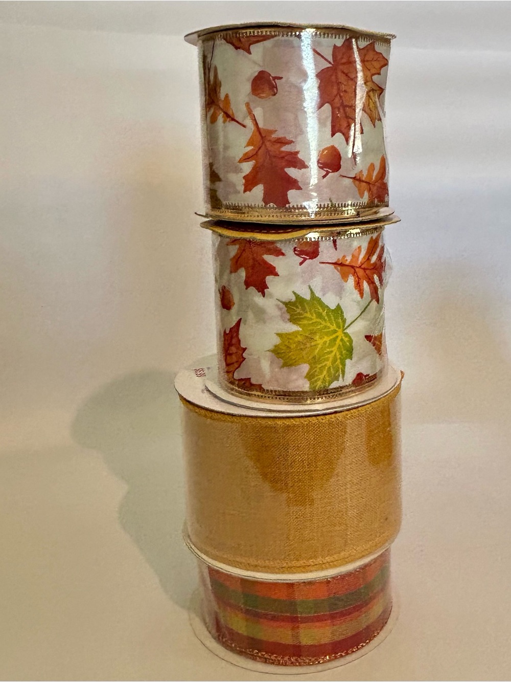 Autumn Leaf, Solid and Plaid Ribbon Bundle for Fall Decorating